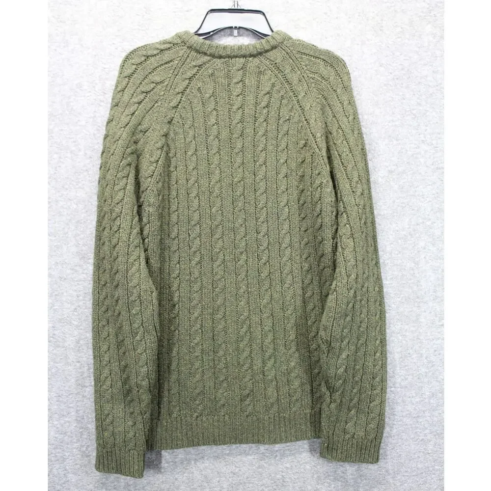 J.CREW Cable Knit Sweater Mens XL Green Thick Wool Coton Blend